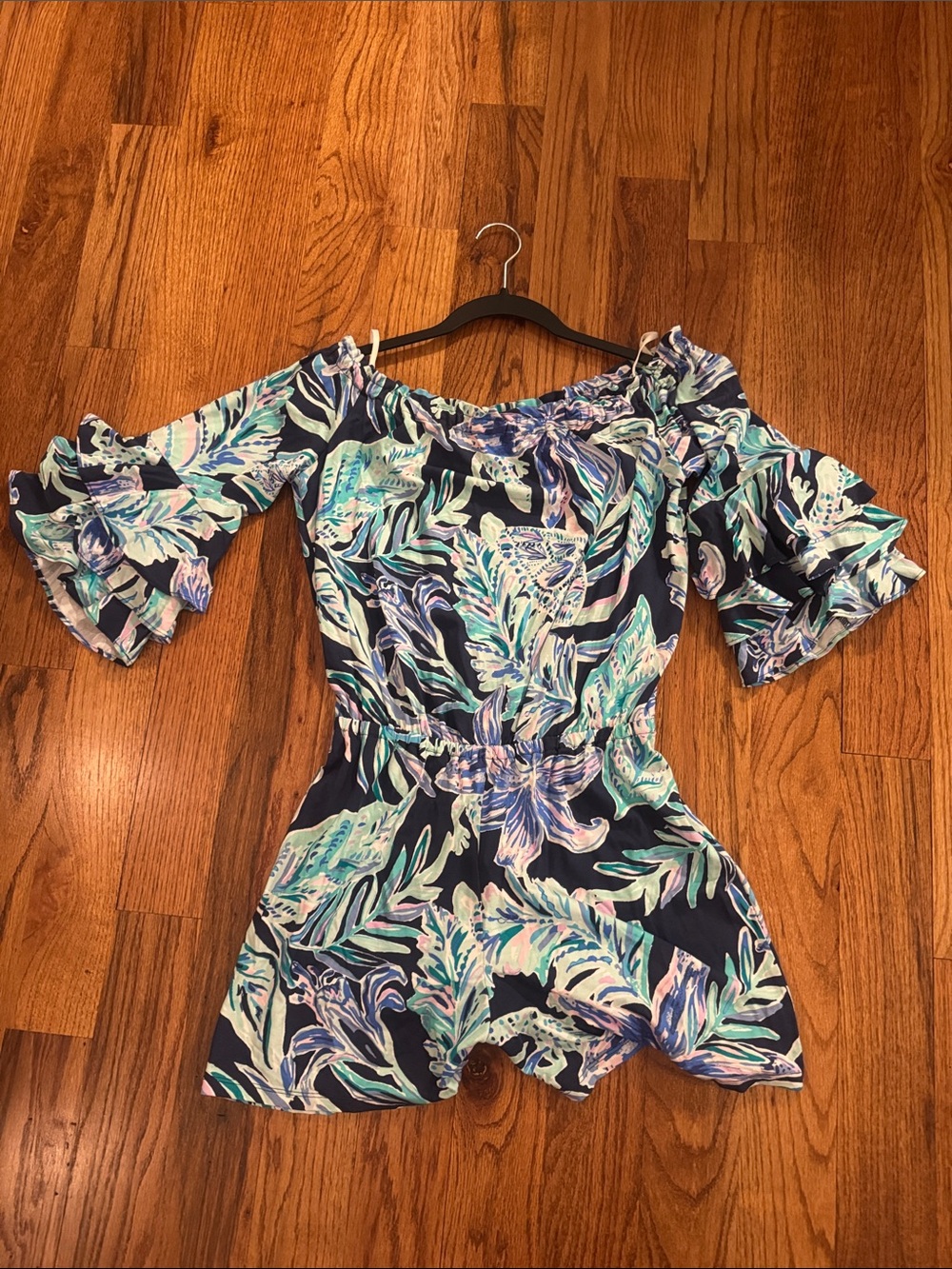 Lilly Pulitzer Navy, Aqua and Pink Tropical romper